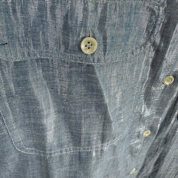 LizWear Liz Claiborne Blue Shiny Long Sleeve Collared Lightweight Button Up Sz M - Picture 3 of 6